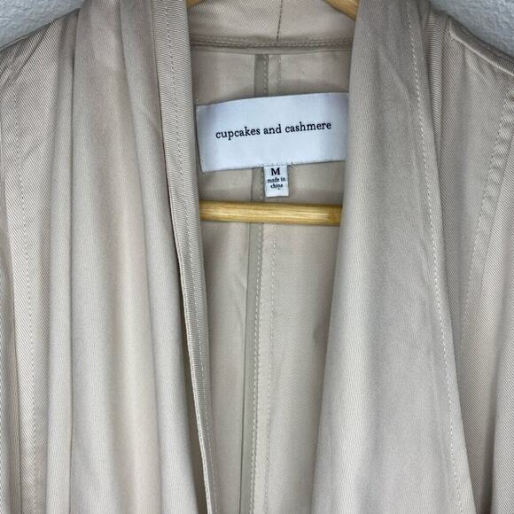 Cupcakes and Cashmere Khaki Beige Waterfall Trench Coat Cardigan Open Front - Picture 2 of 5